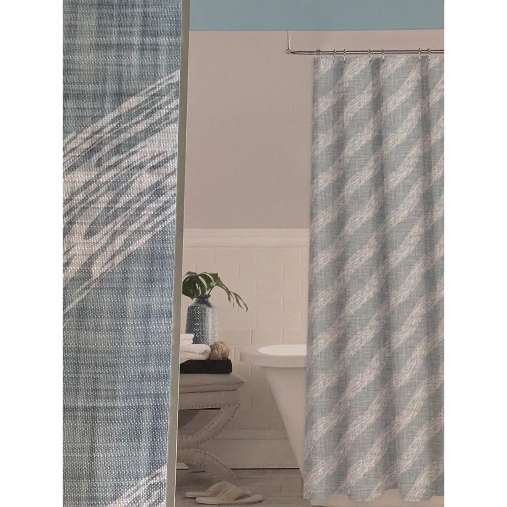 Rockhill Home Serene Waves Blue White Ocean Beach Fabric Shower Curtain 72x72